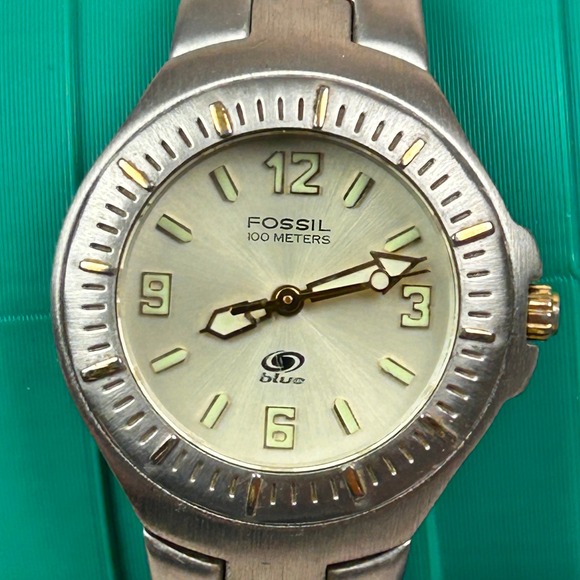 Fossil Other - Fossil Blue Two Tone Stainless Steel Watch AM-3322 Champagne Dial Tested